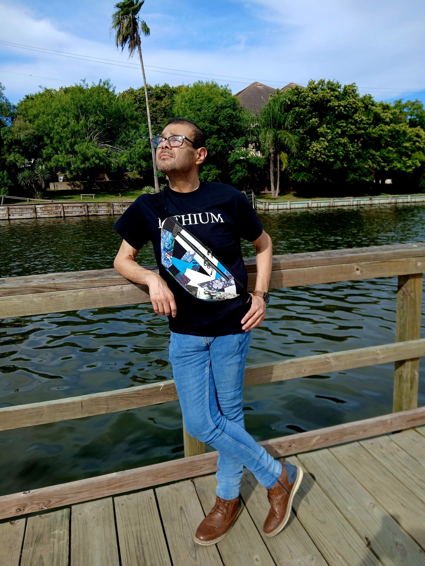 Sling Bag Mixed Print Teal and White