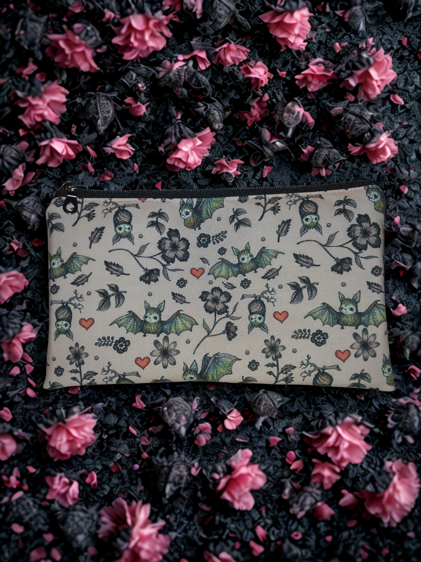 Absolutely New-Large Bats on Pink Makeup Bag