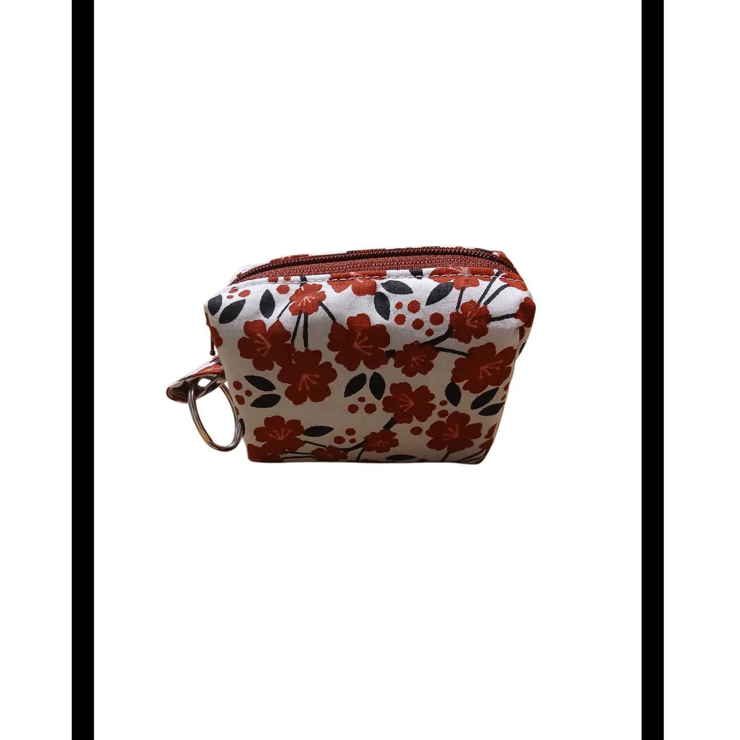 Zipper Box Keychain Pouch-Maroon Floral
