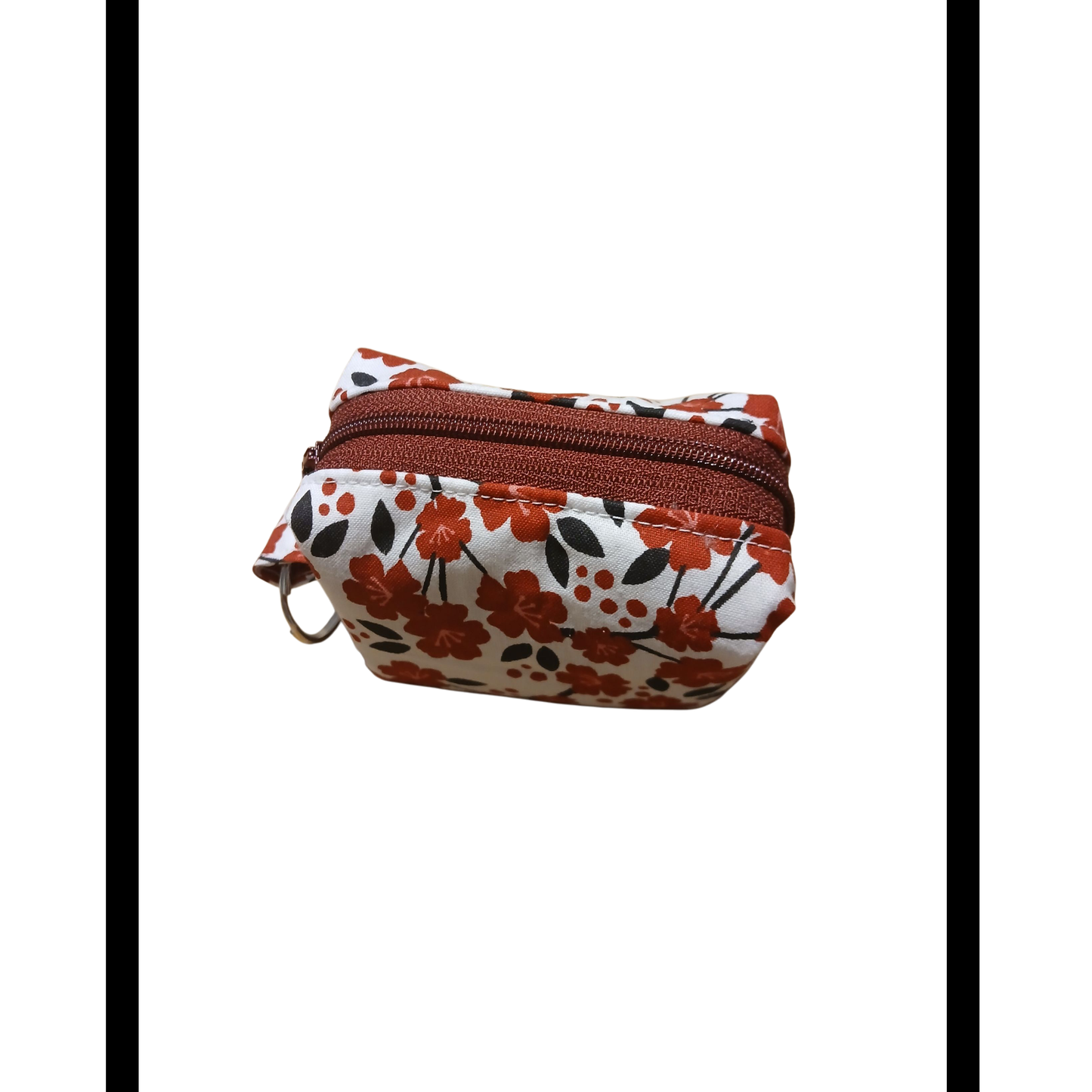 Zipper Box Keychain Pouch-Maroon Floral