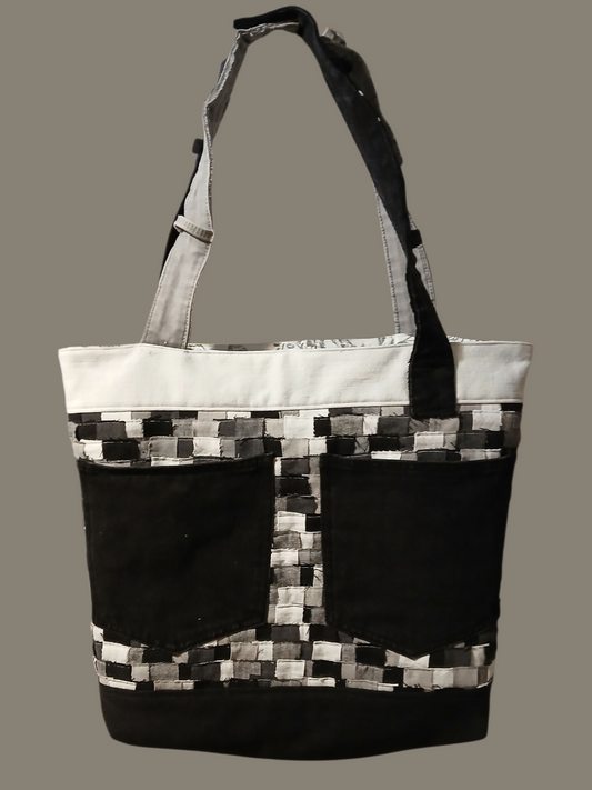 Denim Grayscale Upcycle Tote Bag