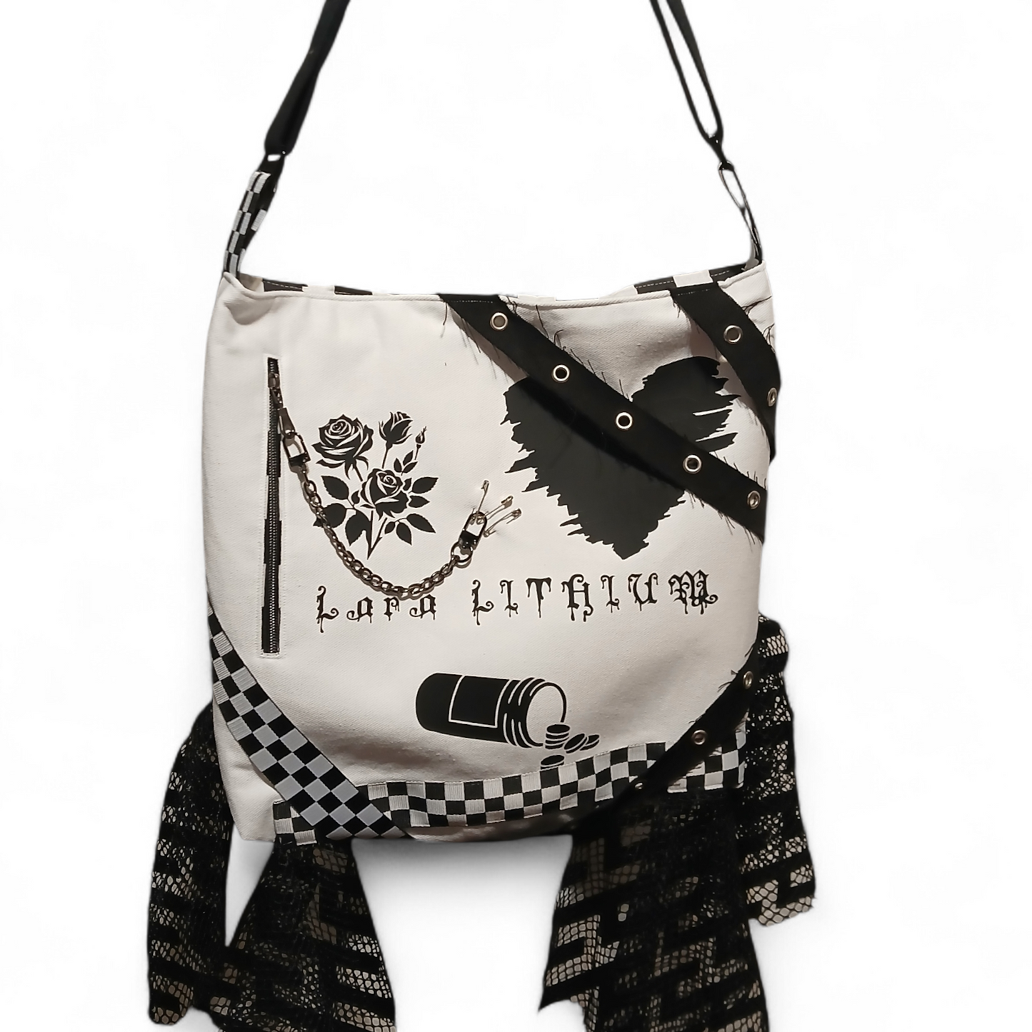 Absolutely New-Lara Lithium White and Black Crossbody Tote
