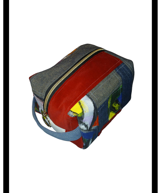 Blue, Black, Red Denim and Painted Canvas Karmen