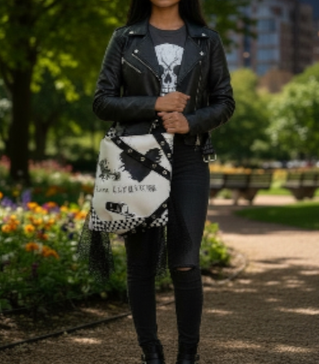 Absolutely New-Lara Lithium White and Black Crossbody Tote