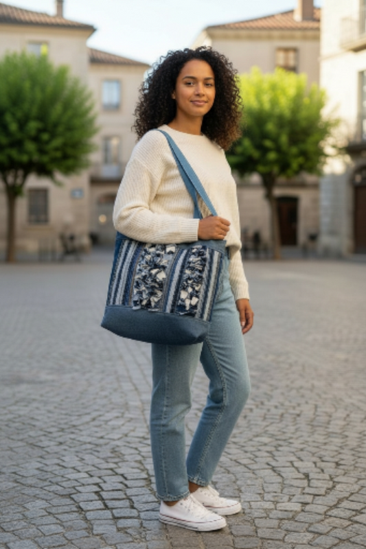 Absolutely New-Denim Upcycled Textured tote bag