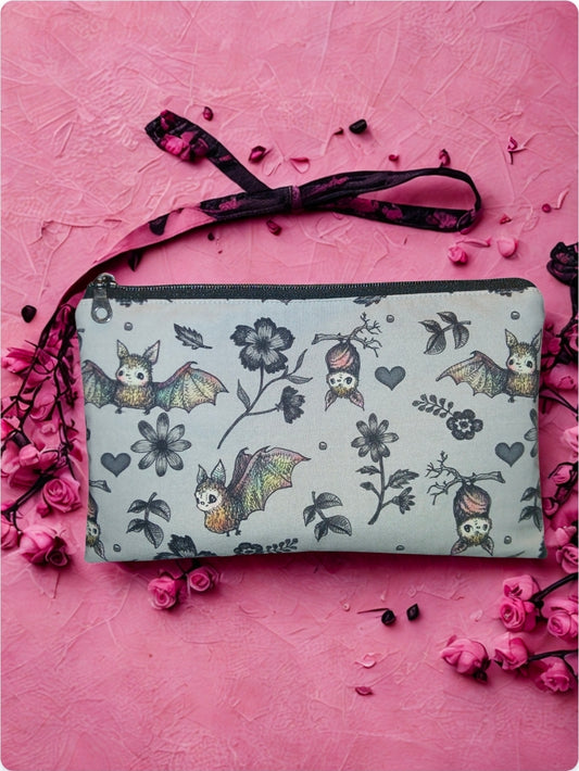 Absolutely New-Large Bats on Grey Makeup Bag